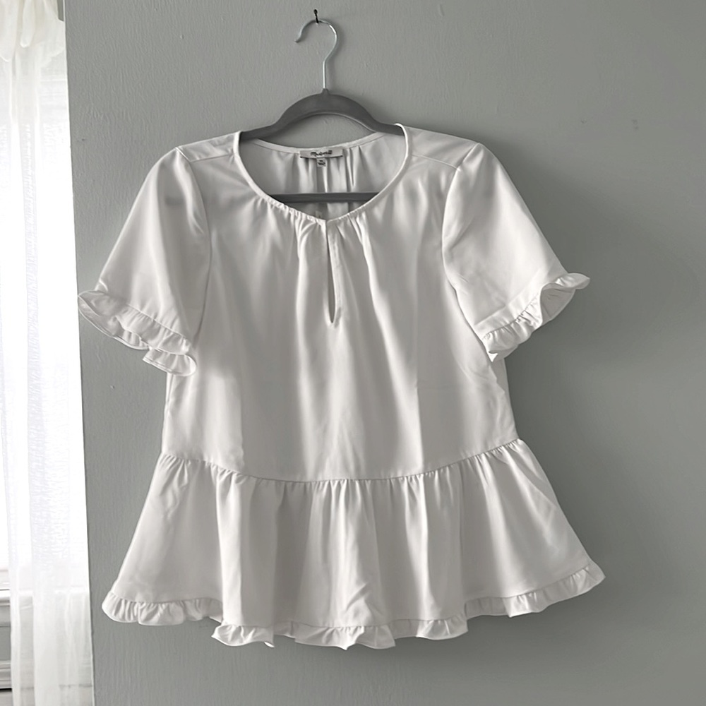 Madewell NWT Short-Sleeve White Peplum Top